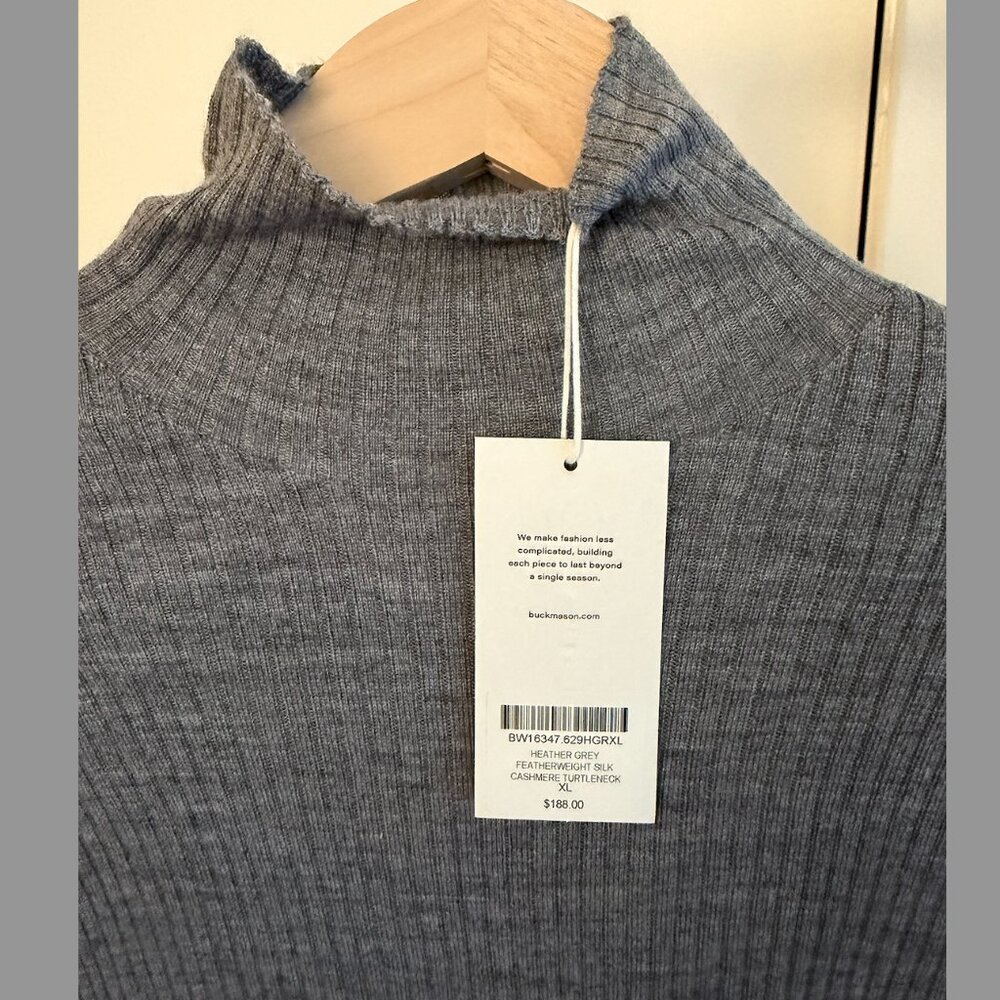 Buck Mason Featherweight Silk Cashmere Turtleneck Heather Gray Size XL NWT - Picture 9 of 9